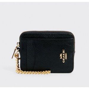 COACH SAFFIANO LEATHER ZIP WALLET- BLACK-GOLD